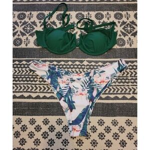NWT Shein bathing suit floral pattern and green top. Size large